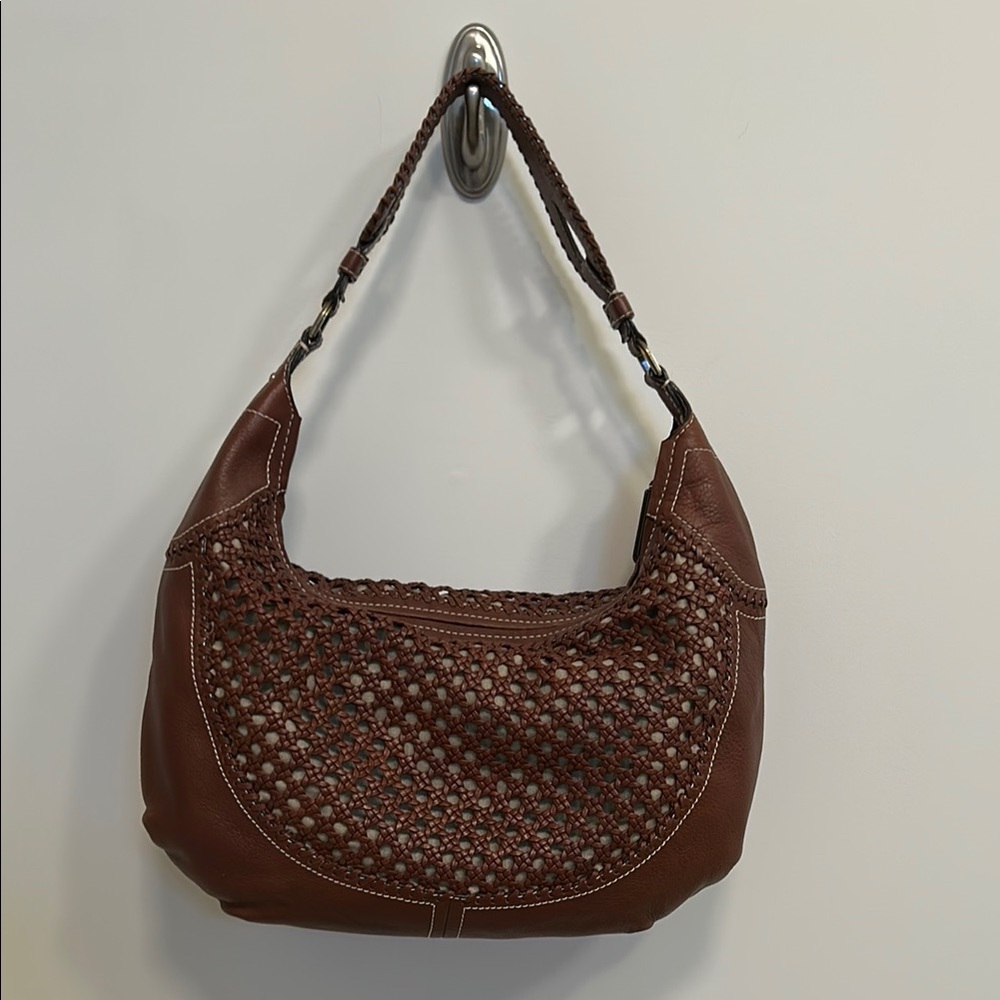Cole Haan Brown Leather Hobo Bag with Woven Texture